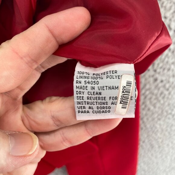 Le Suit Set Womens 12 Red Pleated Jacket Button Up Below Knee Skirt 2 Piece Work - Picture 15 of 16